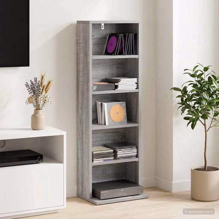 Mobile per CD vidaXL Sonoma grigio con ripiani regolabili L: 33 cm, P: 23,5 cm, H: 97,5 cm