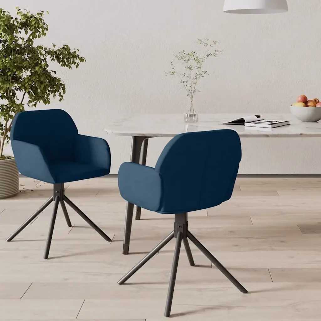 Sedie da Pranzo Girevoli 360 in Velluto Blu con Braccioli per Cucina e Soggiorno – 2