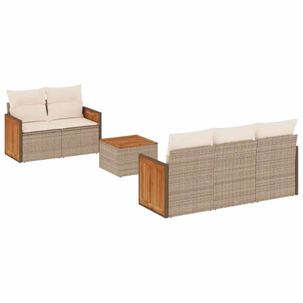 Set Divano da Giardino vidaXL 6 pz in Polyrattan Beige con Cuscini e Tavolino – 2