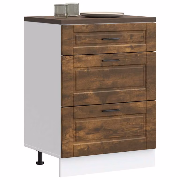 Base da cucina moderna vidaXL Porto Rovere Fumo in legno marrone con cassetti e ante L/P/H: 60,0 x 46,0 x 81,5 cm
