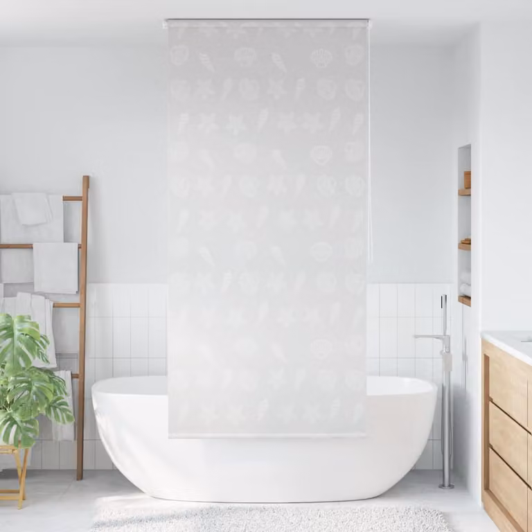 Tenda a Rullo per Doccia vidaXL con Motivo Stella Marina, Grigia e Bianca, L: 120 cm, P: 240 cm