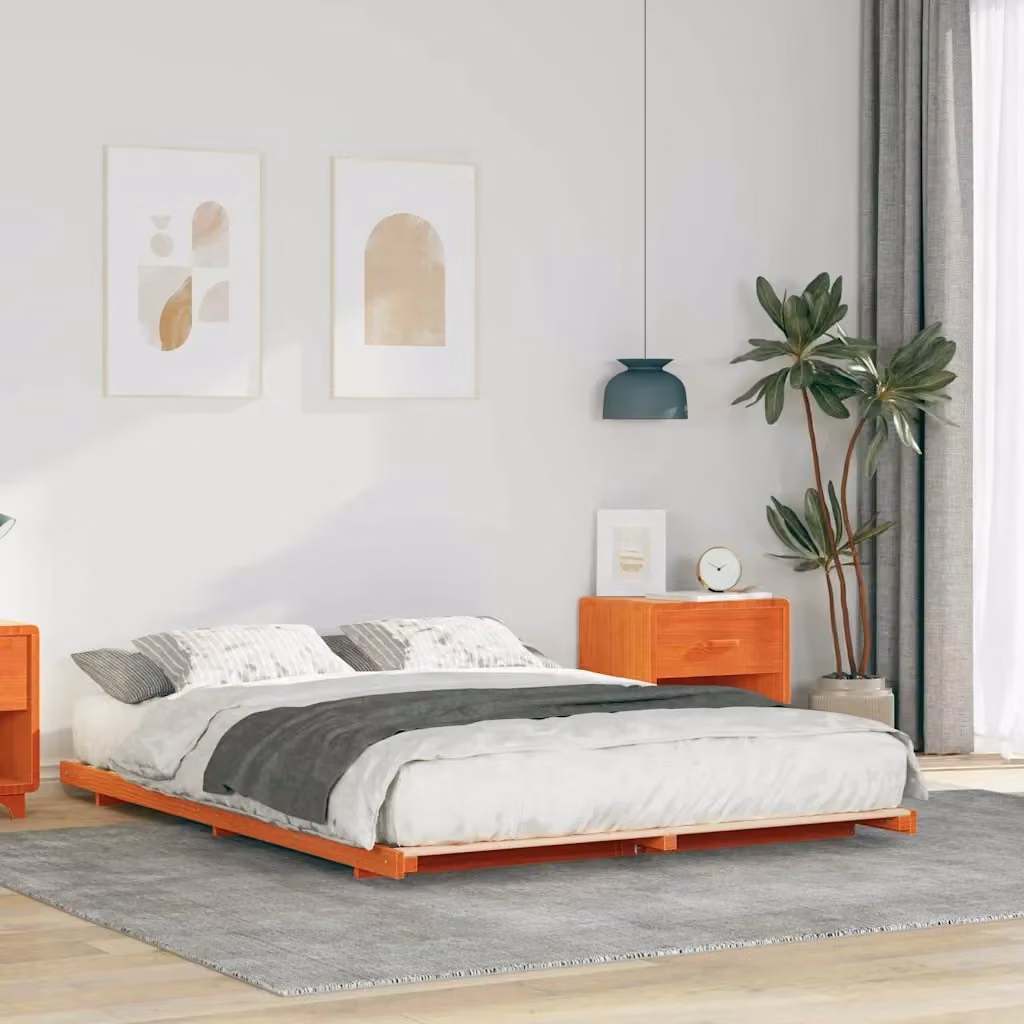 Letto matrimoniale per adulti in pino massello marrone cerato L/P/H: 140 x 220 cm – 2