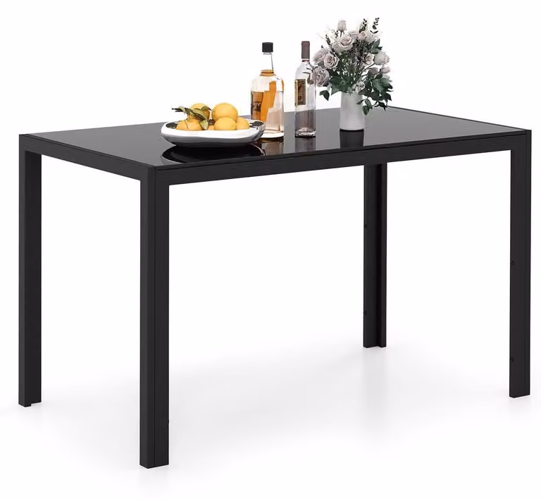 Tavolo da pranzo in vetro, rettangolare, 120x70 cm, nero, con gambe in metallo, per 4 persone