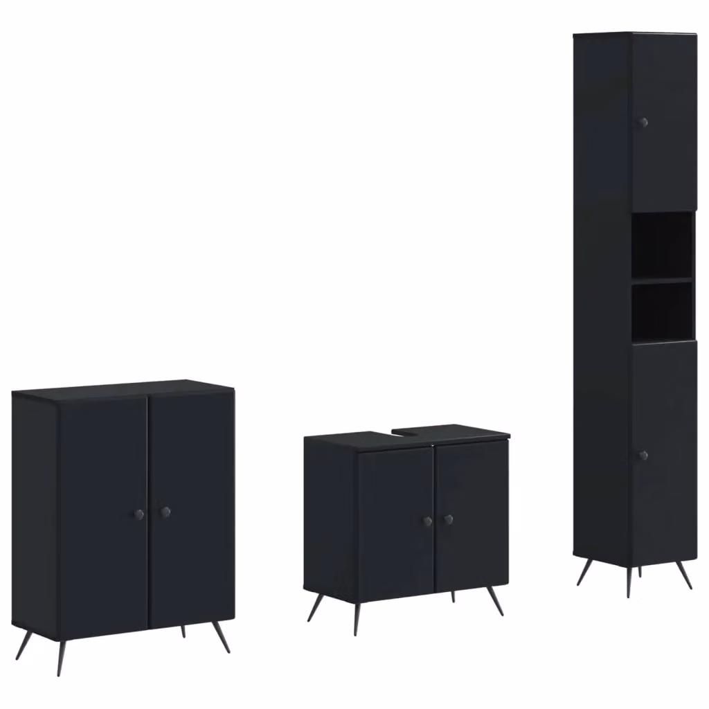 Set di mobili da bagno moderno vidaXL in 3 pezzi nero opaco in MDF – 2