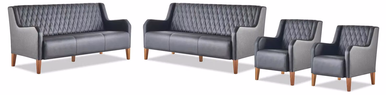 Ledersofas Sofagarnituren-Set 3-Sitzer Sessel Schwarz Leder Holz Modern
