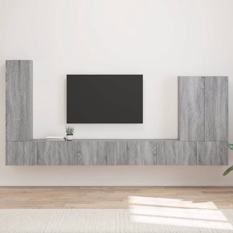 Set di 6 pezzi di mobiletto TV da parete moderno vidaXL in legno e MDF, colore grigio opaco