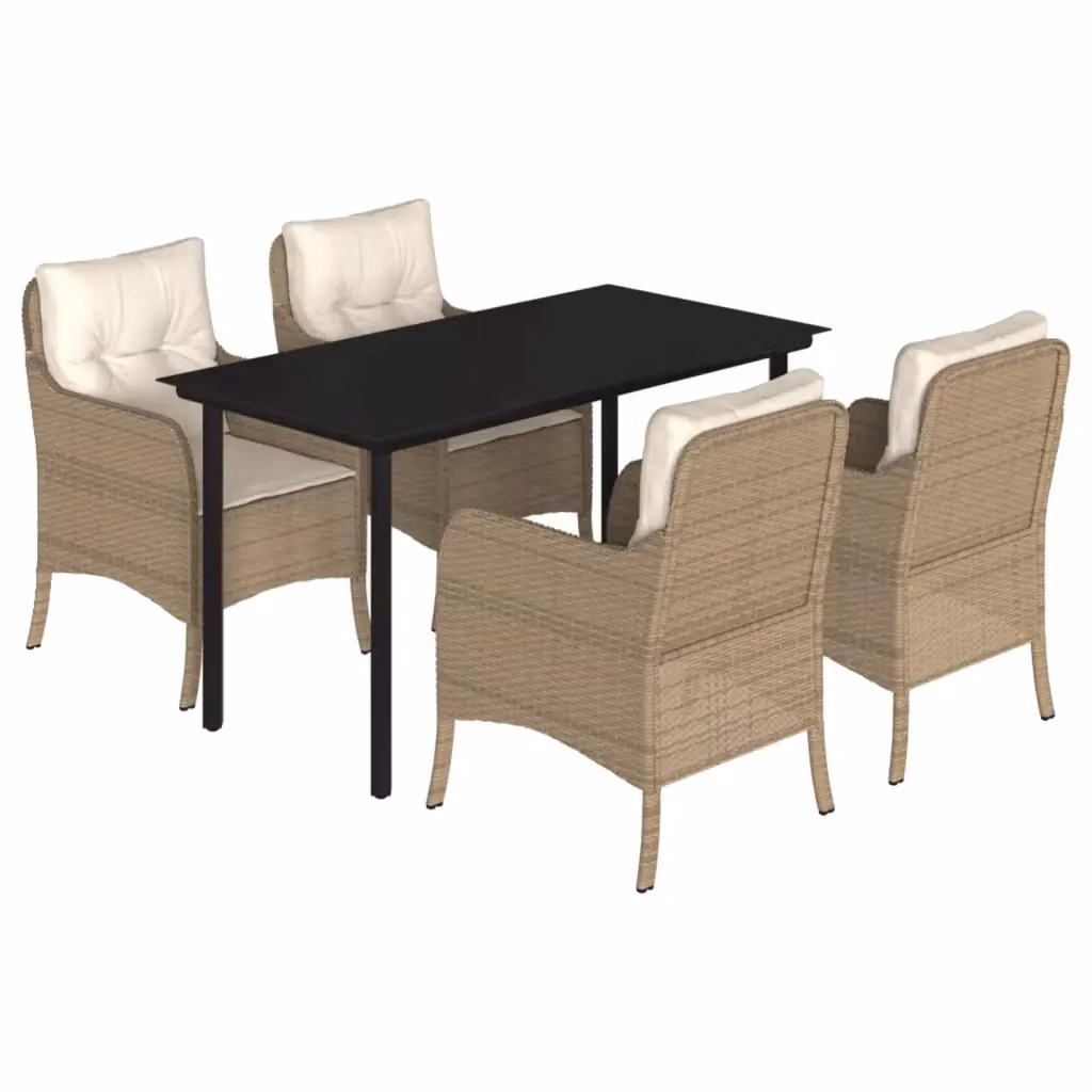 Set da Pranzo da Giardino vidaXL in Polyrattan con Cuscini Beige e Tavolo in Vetro 5 Pezzi – 2