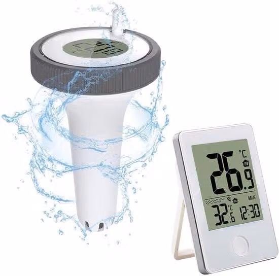Misuratore di livello dell'acqua per piscine: facile da leggere, monitoraggio della temperatura interna, controllo dell'umidità, resistente all'acqua (IP67), adatto per piscine e stagni