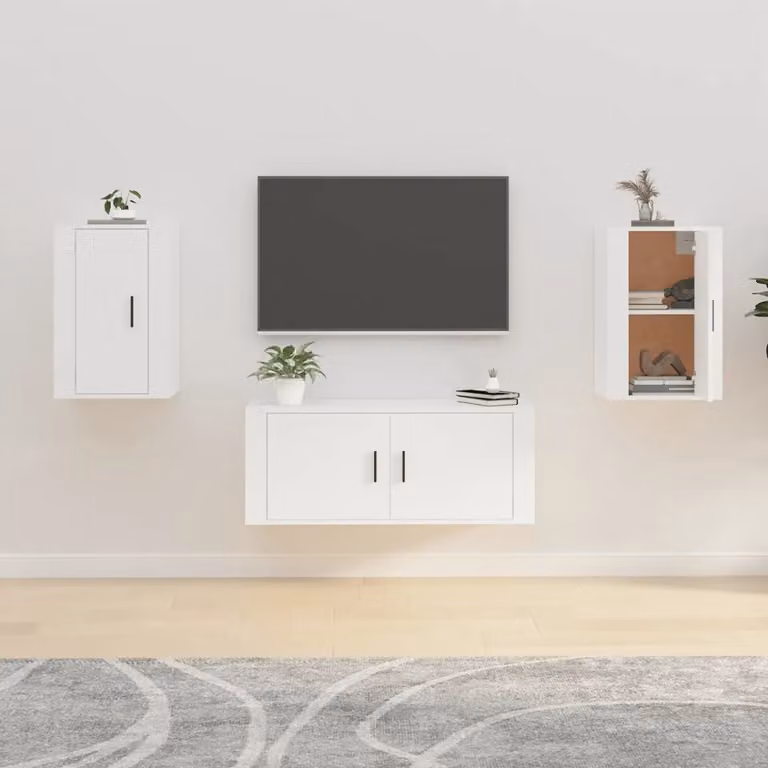 Set di 2 mobili porta TV da parete vidaXL in stile classico, colore bianco, L 40 cm x P 34,5 cm x H 60 cm