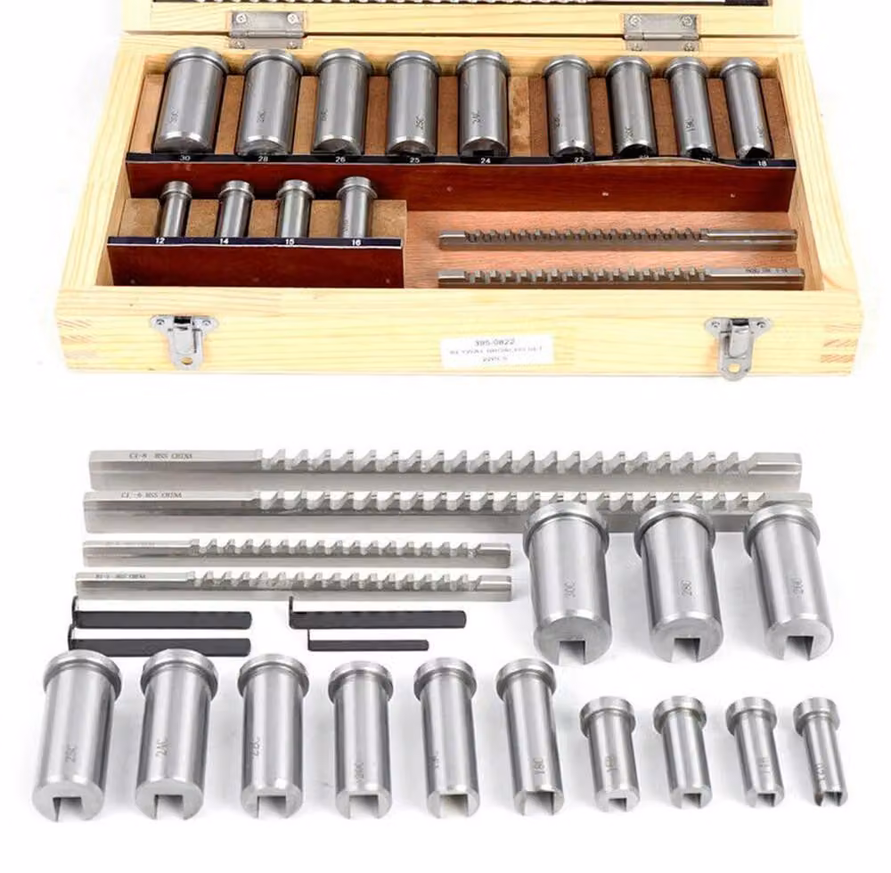 Kit di utensili per fresatura di scanalature - 22 pezzi - Set di frese elicoidali in HSS - Misure metriche - Per scanalature di chiavette - Adatto per macchine CNC - Alta precisione