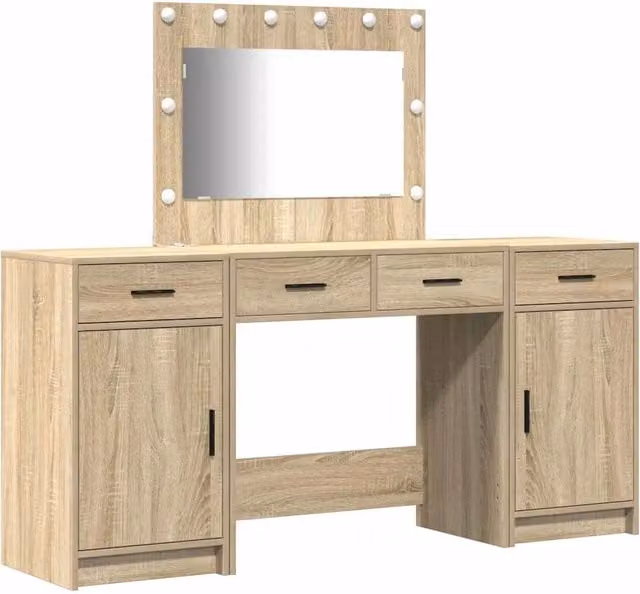Toeletta | Tavolo da Trucco con cassetto 3 pz Marrone Legno multistrato