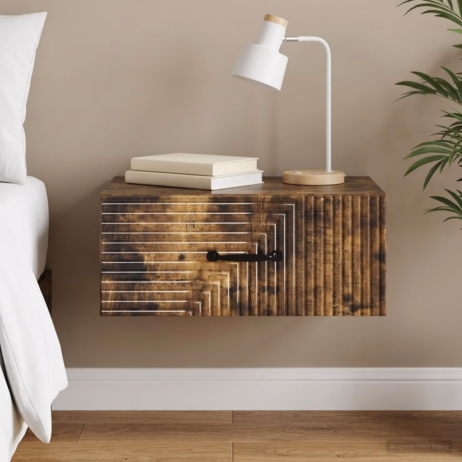 vidaXL Mobiletto da notte sospeso moderno Rovere Fumo L: 49 cm, P: 34,5 cm, H: 20 cm