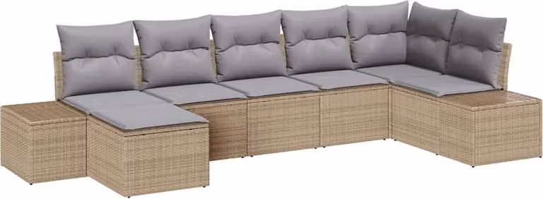 Set Divano da Giardino con cuscino 7 pcs Beige polyrattan