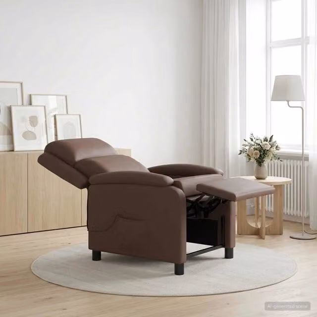 Poltrona Relax Massaggiante in Similpelle Marrone con Braccioli e Design Moderno – 1