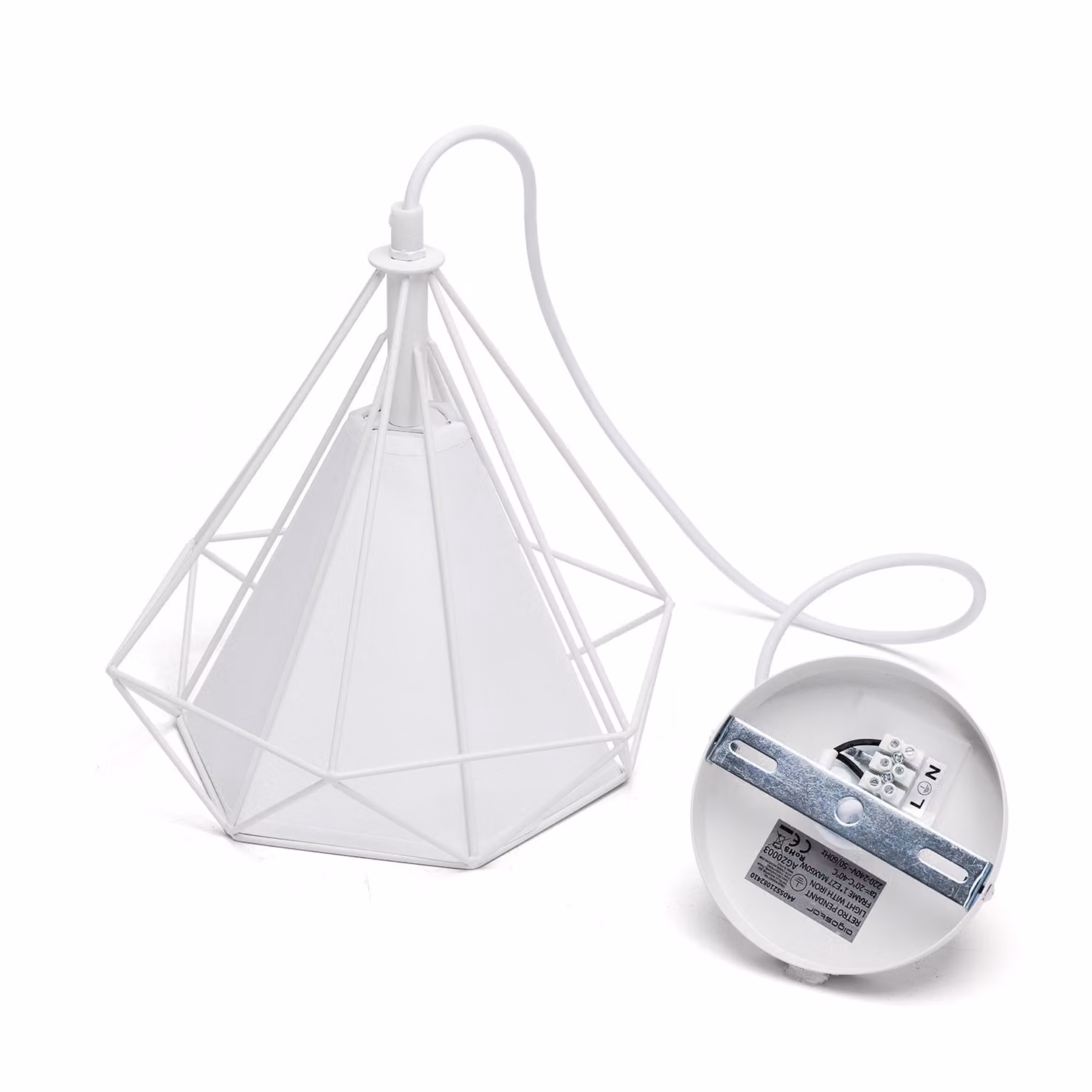 Lampada a sospensione LED, stile retrò, colore bianco - attacco E27 - altezza 110 cm - lampadine LED non incluse