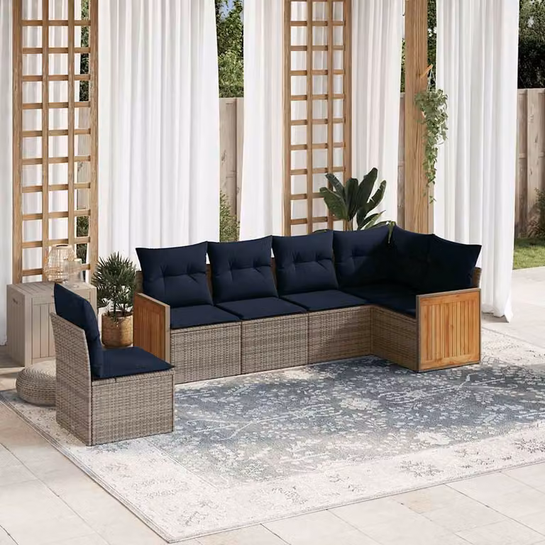 Set di divani da giardino vidaXL in polyrattan con cuscini grigi, design moderno a forma di L per esterno
