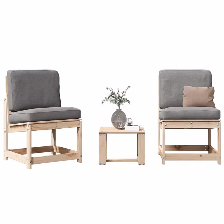 vidaXL Set Salotto da Giardino 3 pz in Legno di Pino Grezzo Grigio