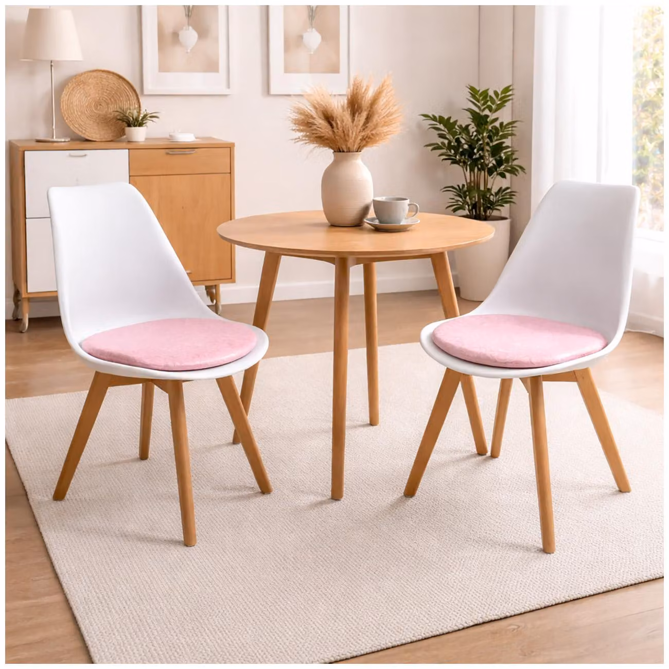 Set di 2 sedie da sala da pranzo bianche con seduta in ecopelle Atlanta Rosa con ornamenti
