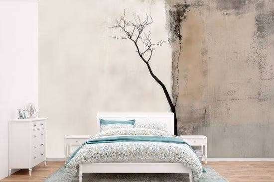Pannello decorativo in stile wabi sabi - Motivo floreale - Beige - Larghezza 450 cm x Altezza 300 cm