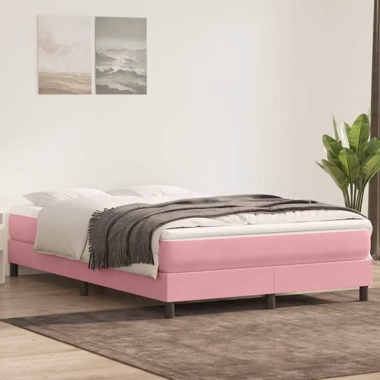 vidaXL Giroletto a Molle con Materasso in Velluto Rosa e Bianco, L/P/H: 140 x 213 x 25 cm