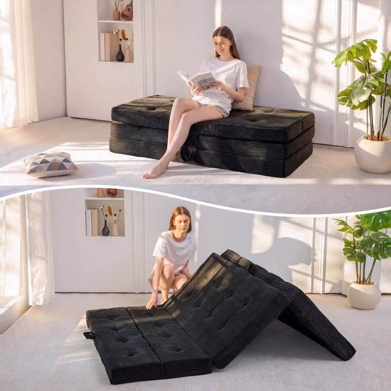 Materasso pieghevole 150x190 cm, 10 cm di memory foam, nero