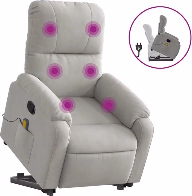 Poltrona | Sedia Relax a Rialzo Massaggi Reclinante Grigio Chiaro Microfibra