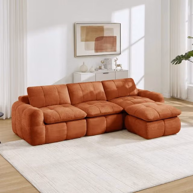 Divano modulare 264x160x68 cm senza telaio in chenille arancione