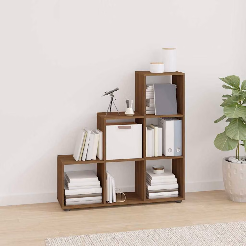 Libreria a scala vidaXL in legno multistrato e MDF, colore rovere marrone, Altezza: 107 cm