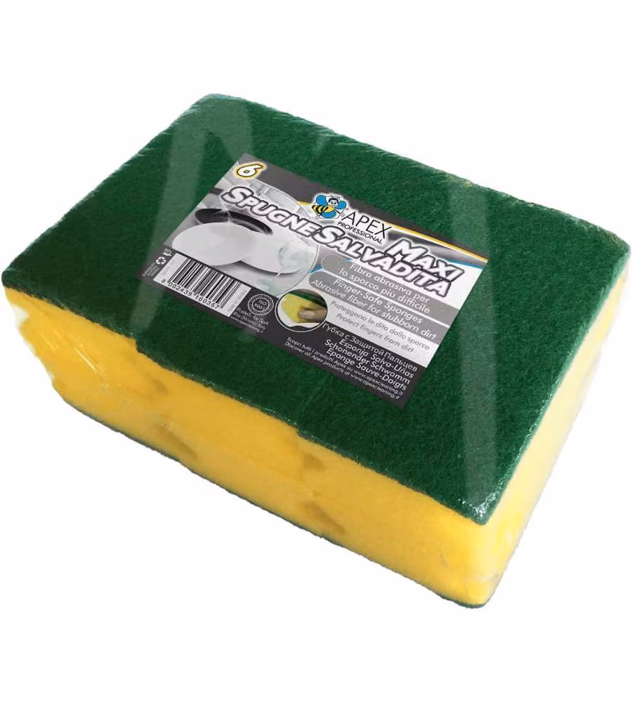 Apex Spugne Sagomate 6 Maxi Giallo Verde Super Assorbenti Fibra Abrasiva