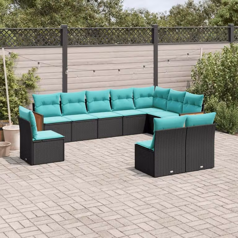 Maison Exclusive - Set da giardino 10 pezzi con cuscini, polyrattan nero