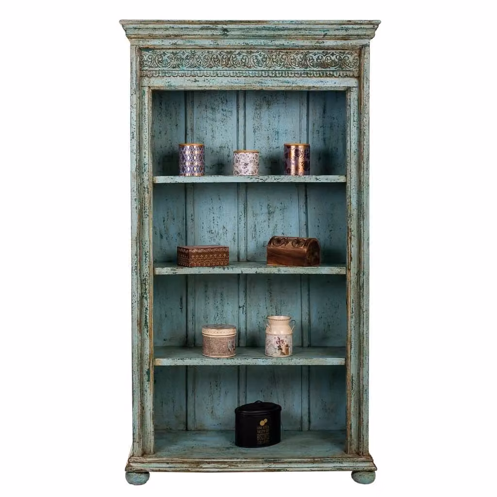 Libreria in legno di mango blu WANDERLUST DECO L/P/H: 100 x 40 x 180 cm – 2