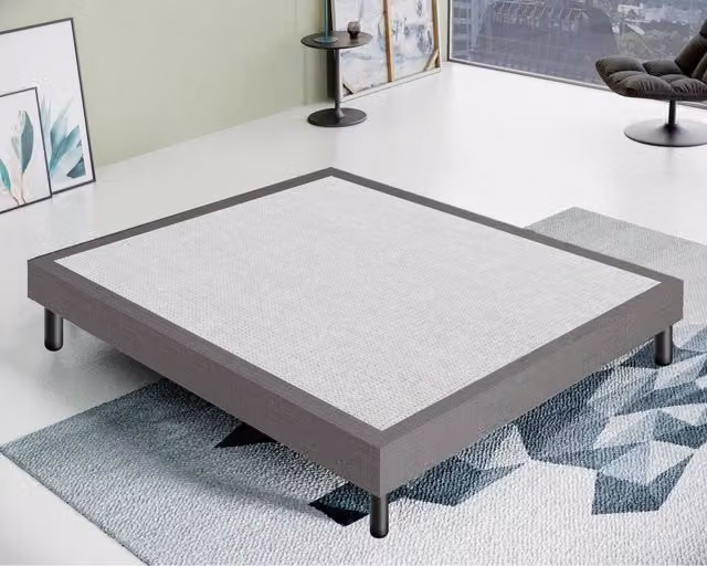 Letto Sommier Matrimoniale MaterassieDoghe Grigio in Tessuto con Struttura in Legno Massello L: 160 cm, P: 190 cm
