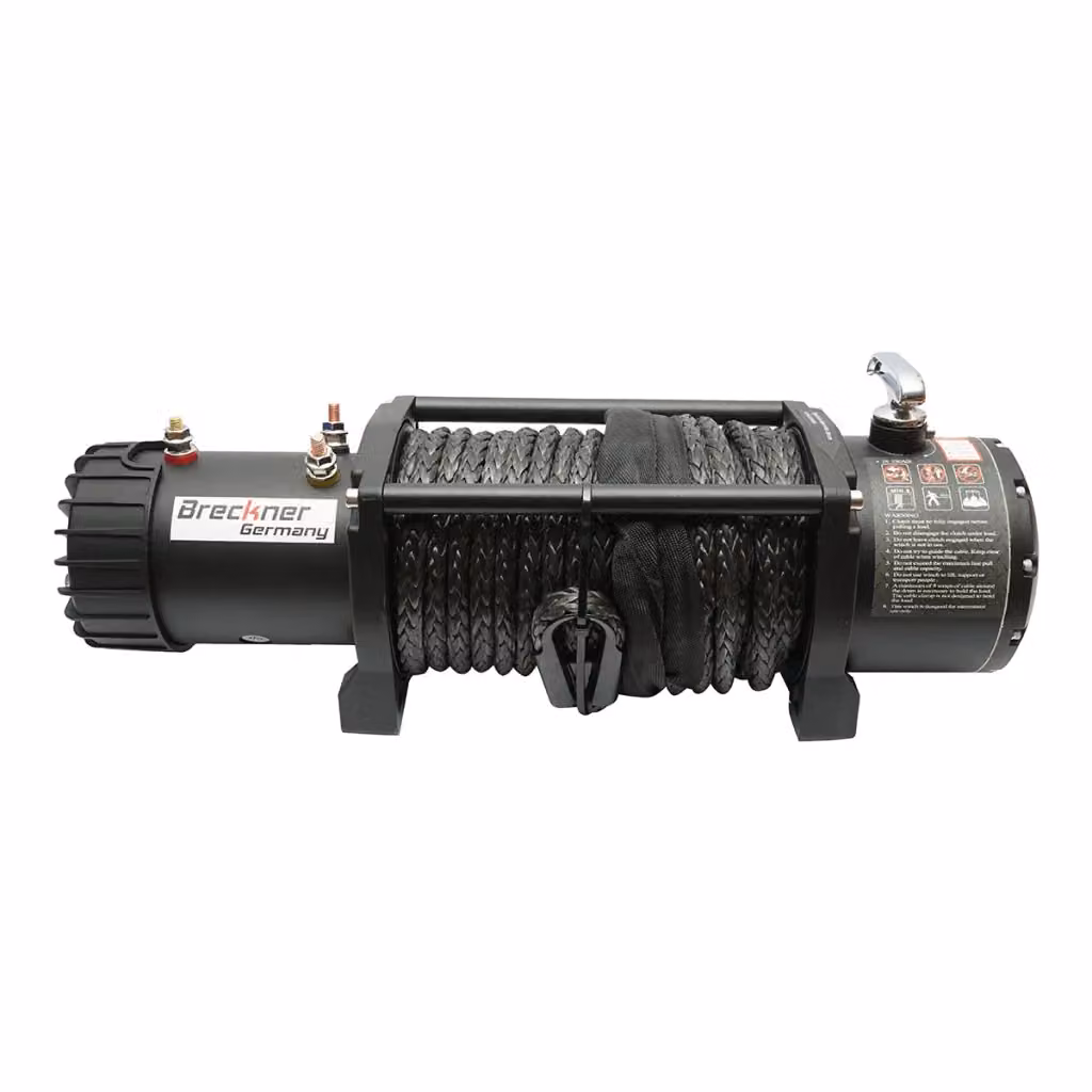 Verricello elettrico Breckner Germany con telecomando 12V, 6,5hp, 6,1T, cavo sintetico 9x24m e solenoide 400A, colore nero – 2