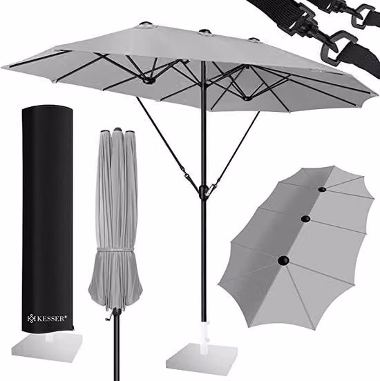 Parasole a doppia copertura con protezione da vento e ombrello - 460 x 270 x 243 cm nero