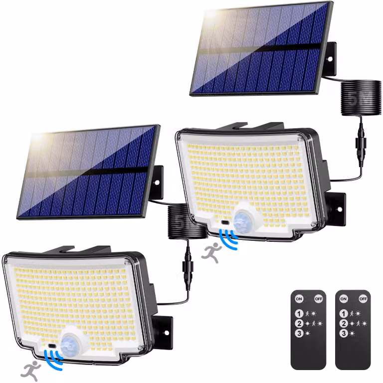 Lampada solare da esterno con 310 LED, 3 modalità, angolo di illuminazione di 270°, controllo remoto, impermeabile