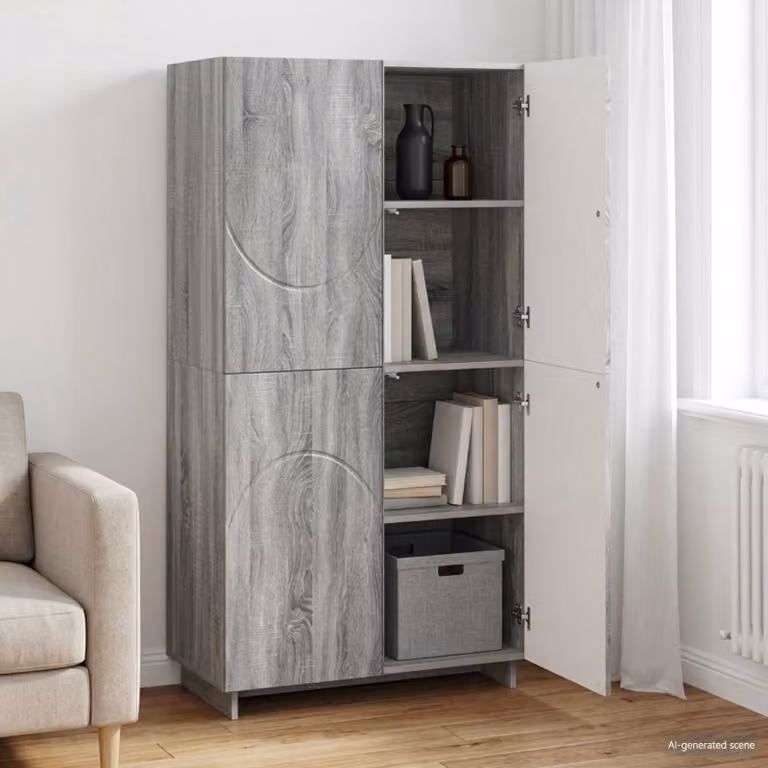 Credenza moderna vidaXL in legno ingegnerizzato MDF grigio con ante a battente e ripiani interni L: 79 cm, P: 41 cm, H: 151 cm