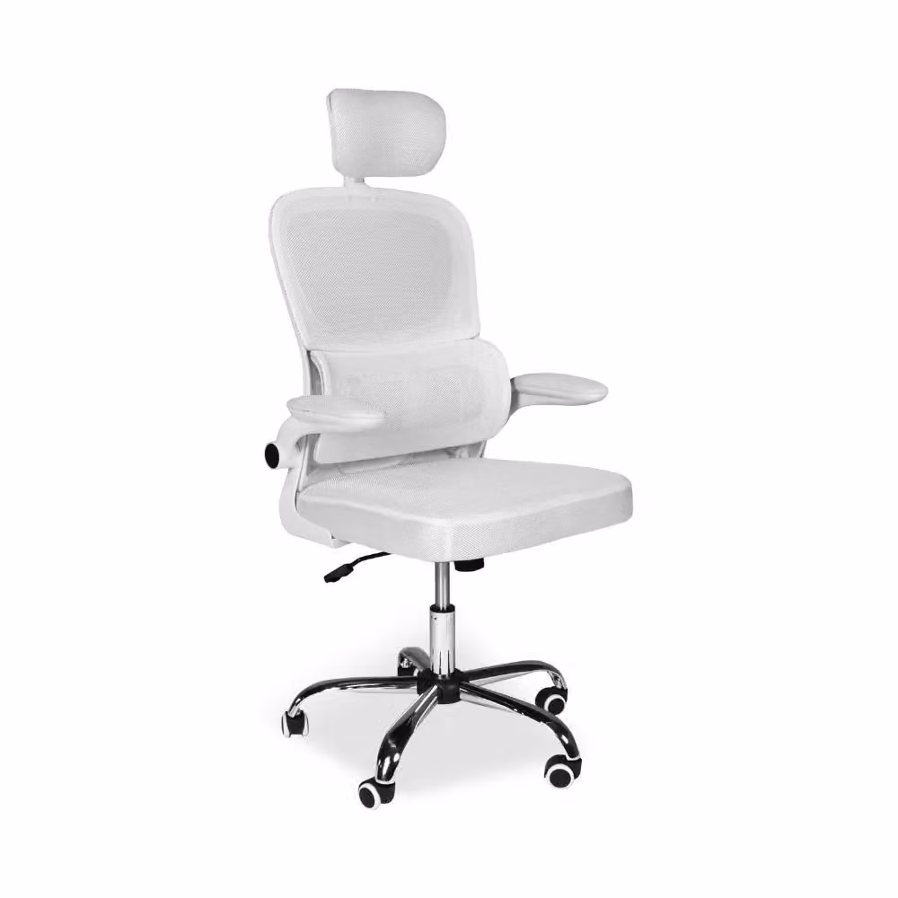 Sedia da ufficio ergonomica Vibes Effezeta Italia in tessuto a rete bianco con poggiatesta e base cromata – 2