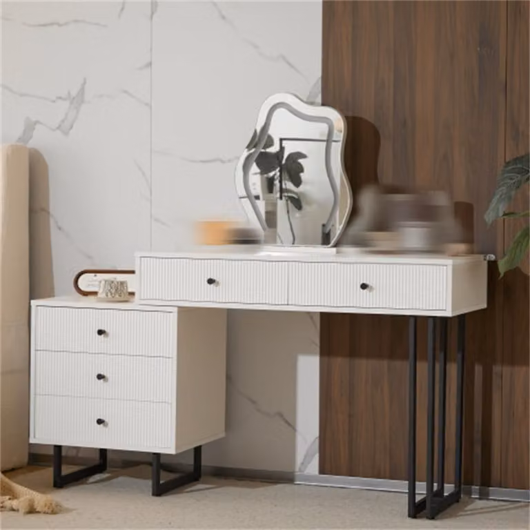 Tavolino da toilette AIORBER, con specchio LED oscurabile, ampio spazio per riporre oggetti, materiale di alta qualità, piano allungabile, per camera da letto, 100x40x76cm, bianco