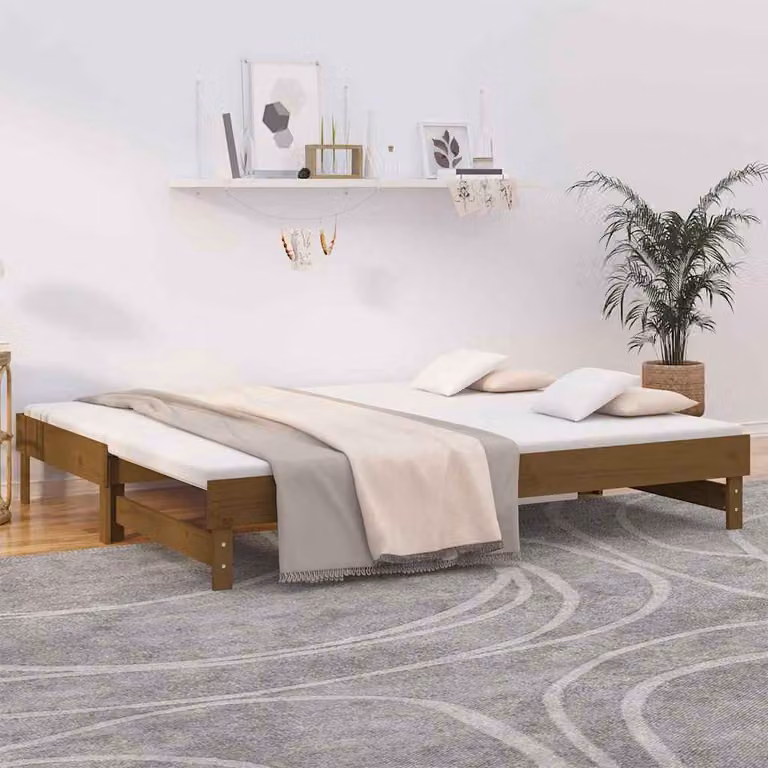 vidaXL Dormeuse Estraibile in Legno Massello di Pino, Colore Marrone e Bianco, 2x 100 x 200 cm