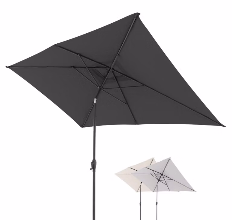 Ombrellone rettangolare - 300 x 200 cm - Inclinabile - Con manovella - Grigio scuro