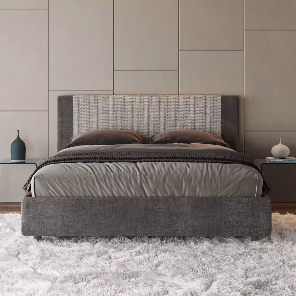 Letto Matrimoniale Moderno Giordanoshop con Rete Rosal Norris 25 Labirinto 2 in Tessuto Grigio L/P/H: 160 x 210 x 106 cm – 2