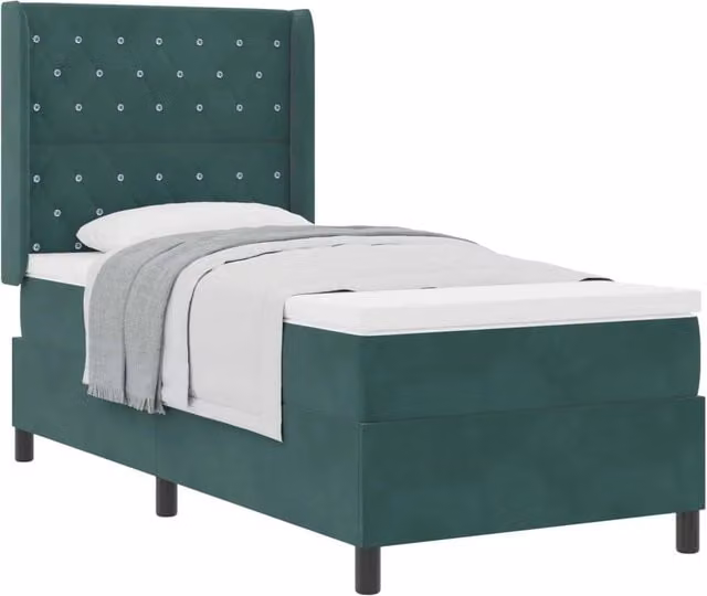 Letto a molle con materasso vidaXL in velluto verde scuro L/P/H: 90 x 190 x 140 cm