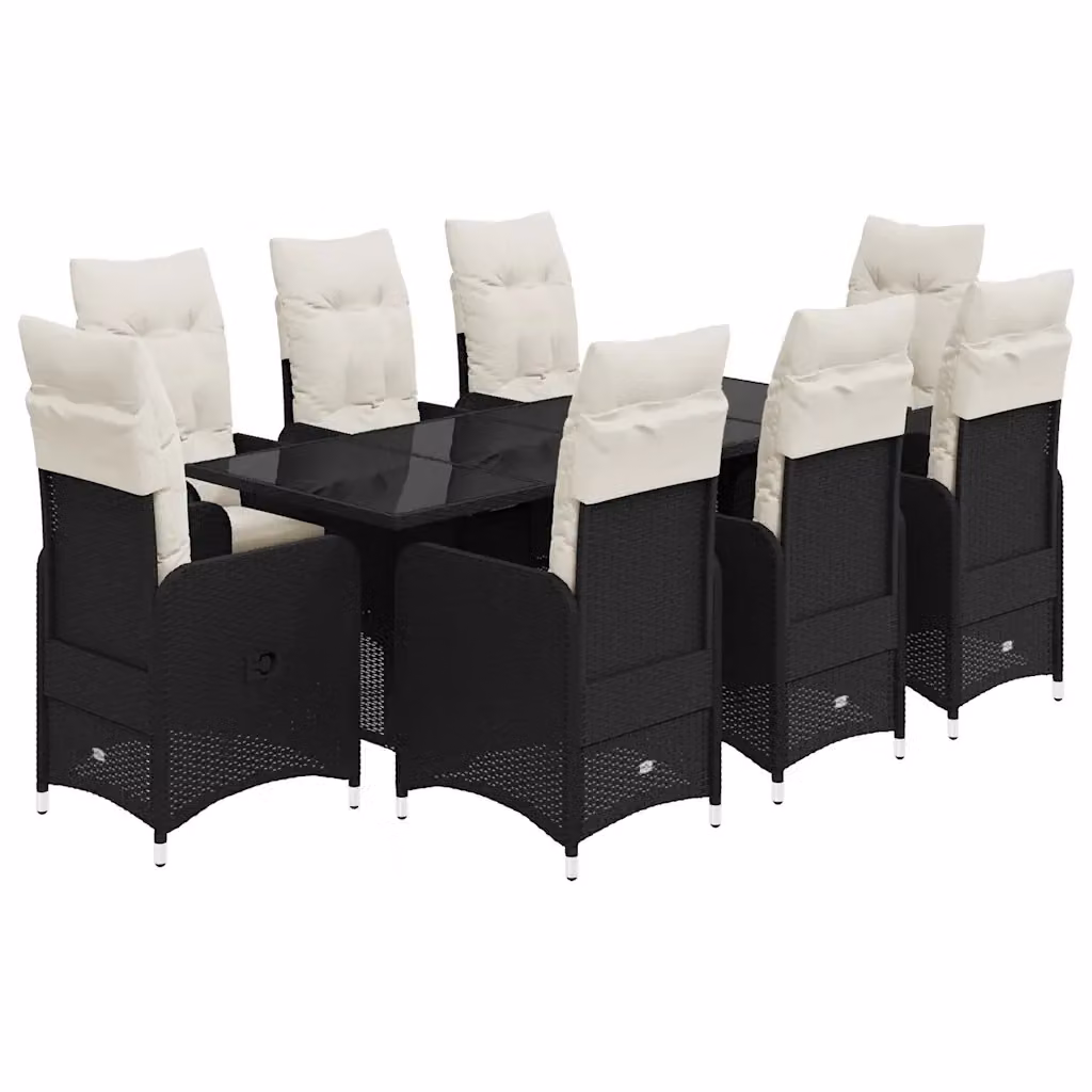 Set Bistrò da Giardino vidaXL 9 pz in Polyrattan Nero e Bianco con Piano in Vetro – 2