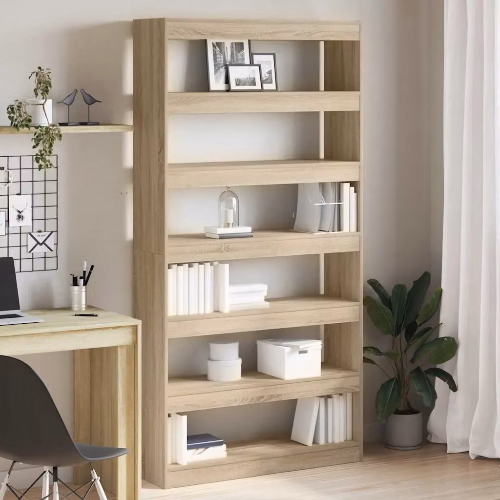 Armadio per Libri vidaXL Moderno a 6 Livelli in Rovere Sonoma, L: 100 cm, P: 30 cm, H: 198 cm