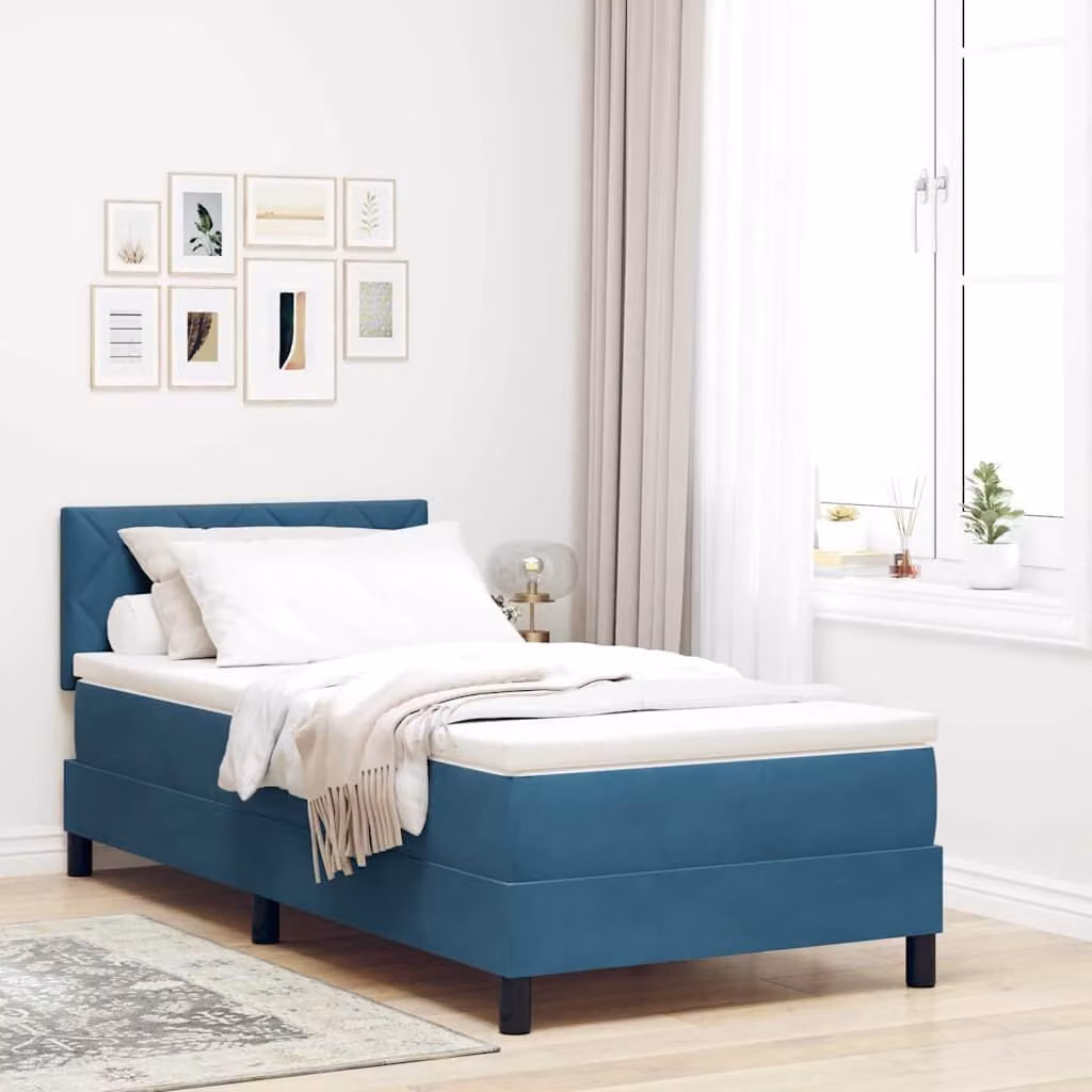 Maison Exclusive - Letto boxspring con testiera blu scuro 100 x 200 cm in velluto