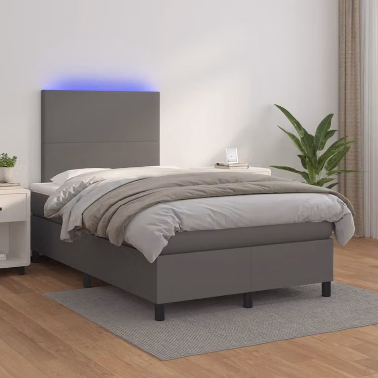 vidaXL Giroletto con Materasso Ibrido e Illuminazione LED in Similpelle Grigia, L/P/H: 120 x 200 x 128 cm