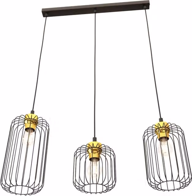 Lampada a sospensione Donar Luceart-Classic stile industrial con 3 luci lineari in metallo nero e oro con altezza regolabile – 1