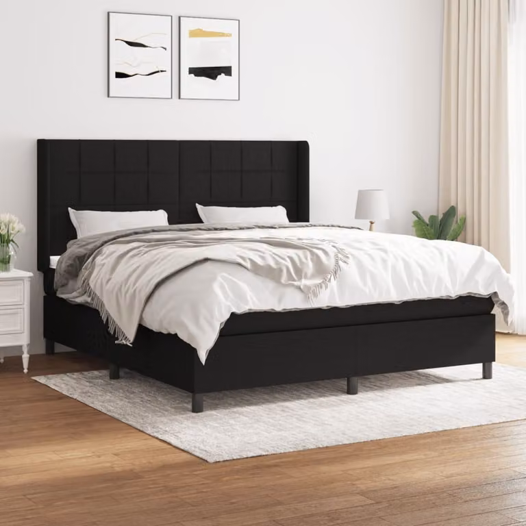 The Living Store Letto a molle con materasso nero 180x200 cm in tessuto