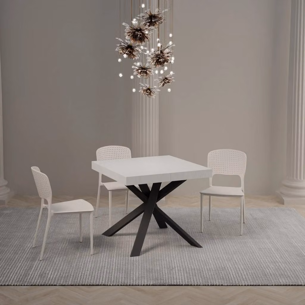 Tavolo Allungabile Clerk GIORDANOSHOP Bianco Frassino L/P/H: 90-194 x 90 x 77 cm – 2