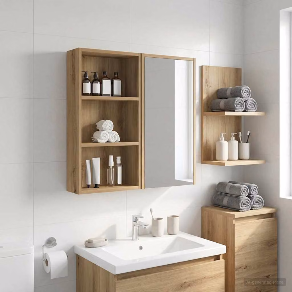Armadio da bagno a muro vidaXL in rovere marrone con ripiani interni e ante a battente L: 40 cm, P: 14 cm, H: 70 cm